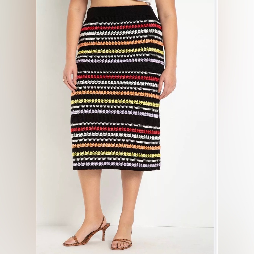 Eloquii Striped Crochet Woven Multi Color Skirt